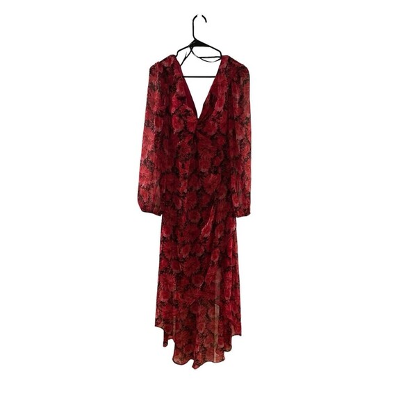 Guess Women's Floral-Print Faux-Wrap Dress Midi Dress, Dark Pink , Size 8 - Picture 5 of 7